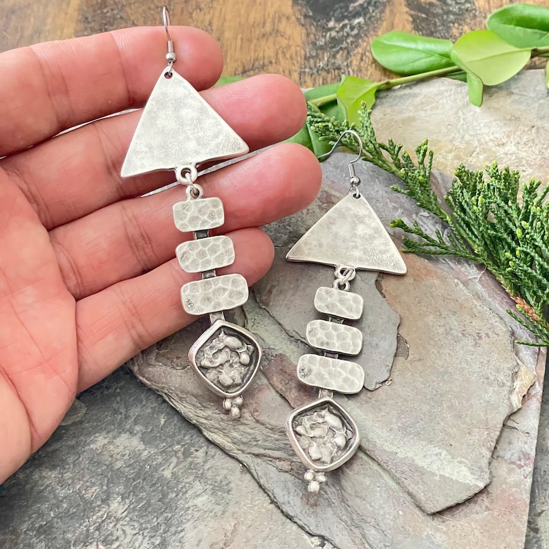 Bohemian Statement Chandelier Earrings - Silver Boho Chic Jewelry. 5005 image 9