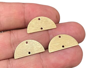 Textured Brass Half Round Charms: Semicircle Connectors with 2 Holes - 3022