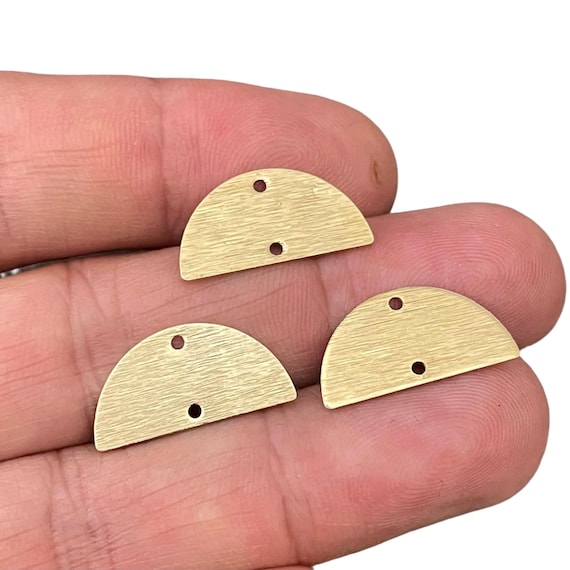 Textured Brass Half Round Charms: Semicircle Connectors with 2 Holes - 3092
