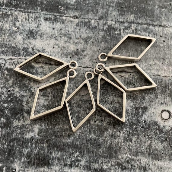 Antique Silver Diamond Earring Components: Ethnic Brass Charms (6 Pieces)