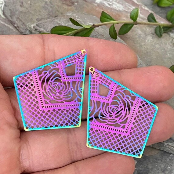 Earring Findings: Rainbow Multi Color Steel - Lightweight, Waterproof - 2068