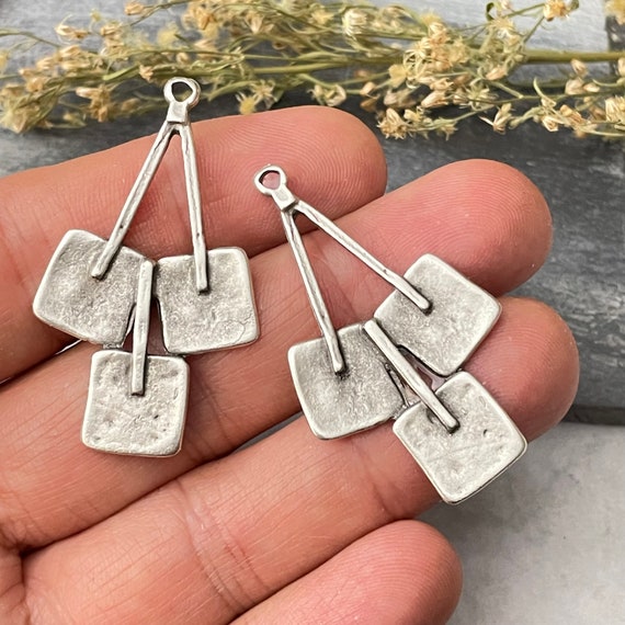 Brass Bohemian Earring Charms Findings for Jewelry Set Supply Making. Silver Plated Jewelry Designs for Jewelry making.2 Pieces- 8200