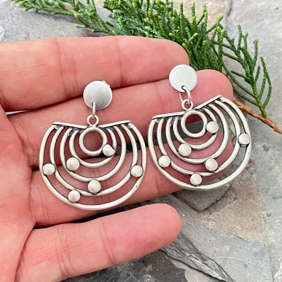 Boho Chic Statement Earrings - Silver Tribal Bohemian Jewelry - 5336