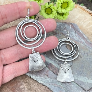 Hippie Boho Dangle Earrings - Big Silver Bohemian Statement Jewelry