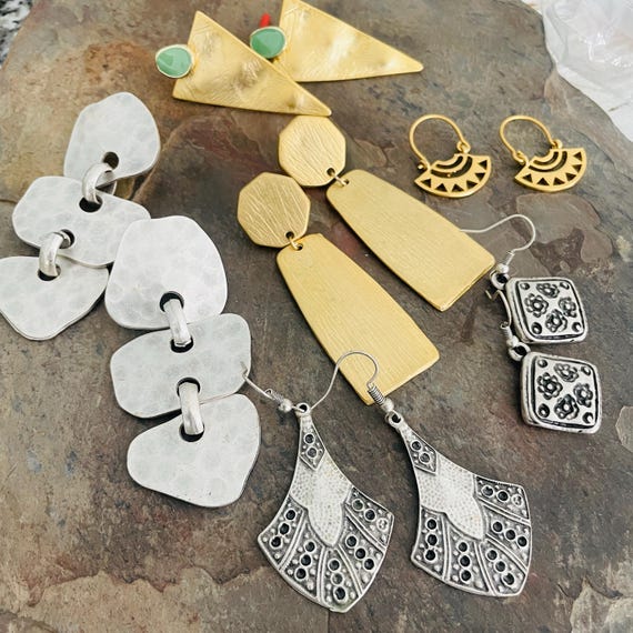 Mix Pieces Bohemian Statement Chandelier Earrings - Silver Boho Chic Jewelry. 5548