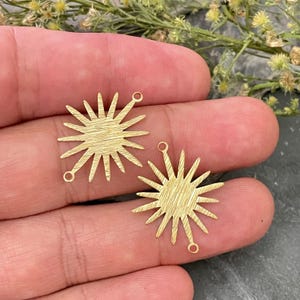 Raw Brass Sun Charms: Textured Earring Findings (26.6x22.3x1mm) - 3083