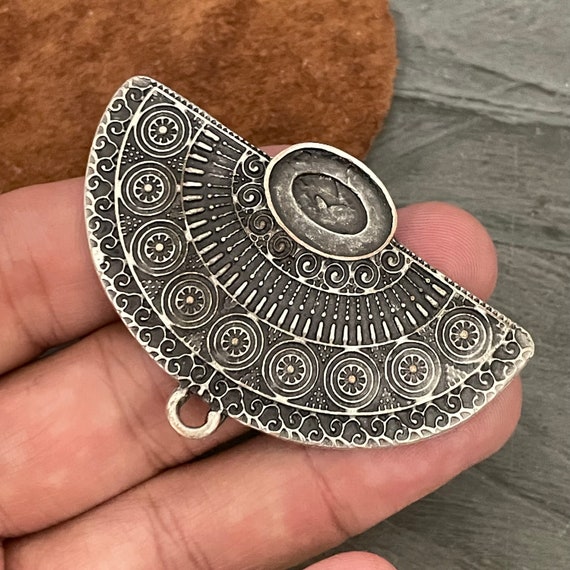 Antique Silver Plated Brass Bohemian Necklace Pendant - 8078