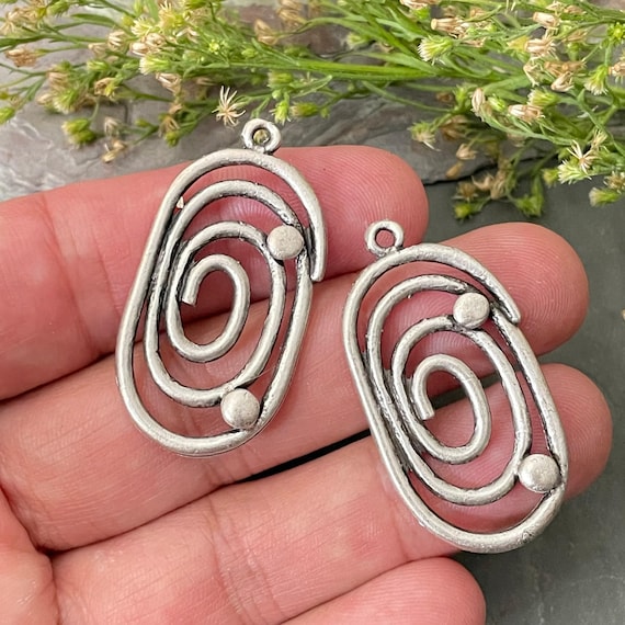 Antique Silver Plated Earring Findings: Brass Jewelry Parts (40x20 mm)