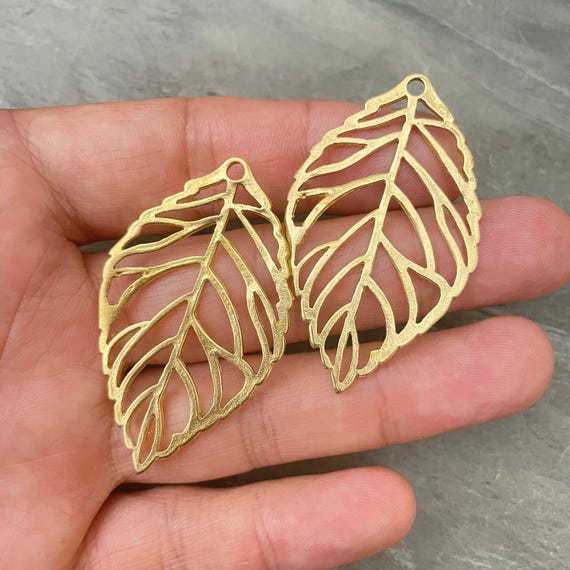 Leaf Earring Findings: Matte Gold Bohemian Brass (2 Pieces) - 1094