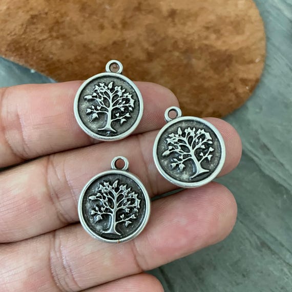 Tree of Life Charms: Antique Silver Plated Pewter, Ethnic Jewelry (6 Pieces)