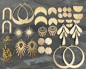 Bohemian Raw Brass Earring Charms Set: Jewelry Making Supplies