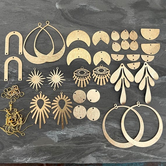 Bohemian Raw Brass Earring Charms Set: Jewelry Making Supplies