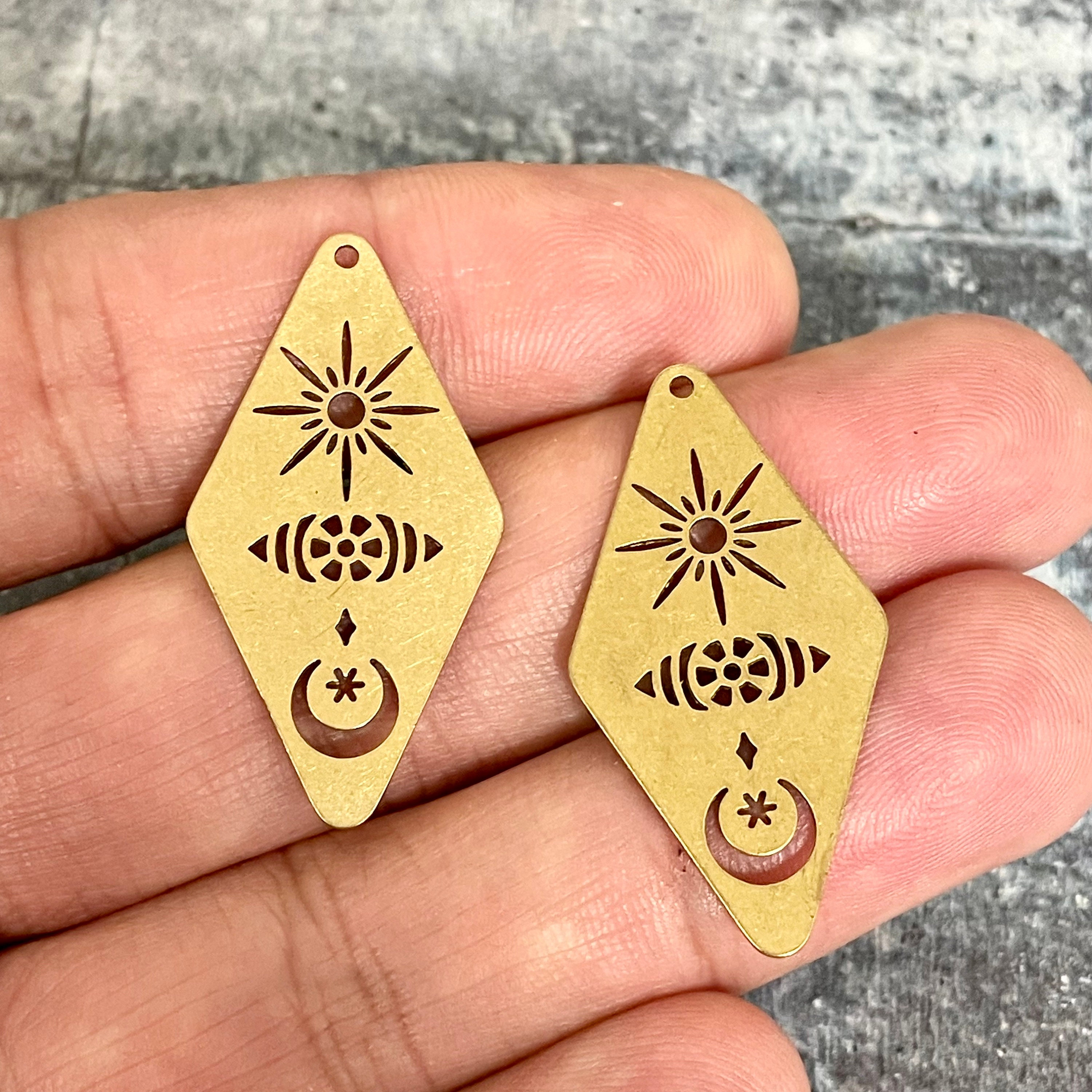 Rhombus Crescent Star Pendant - Raw Brass Rhombus Moon Earring Charms - Jewelry  Making Supplies - 36x19x0.6mm - 3118