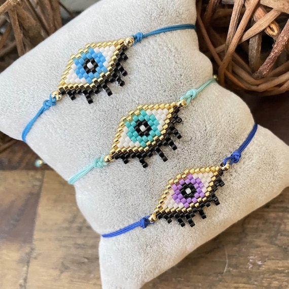 Miyuki Evil Eye Bracelet Set: Woven Seed Bead Braided Bracelets
