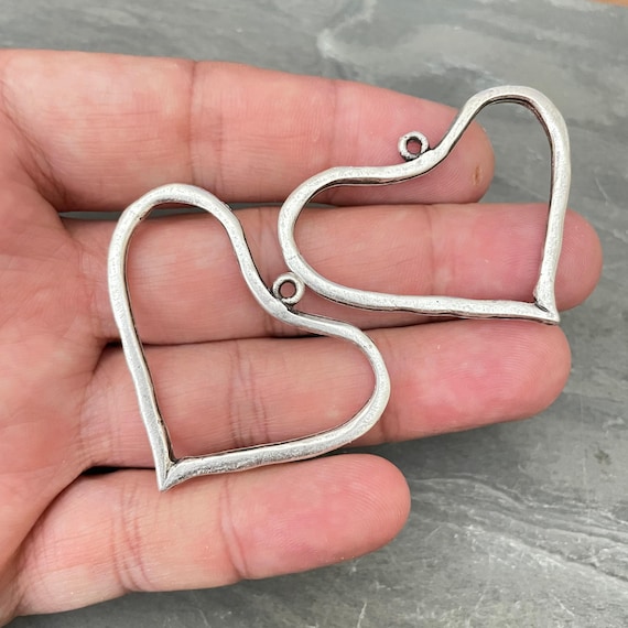 Earring Making Kit: Antique Silver Heart Charms - Hoops and Connectors - 8125