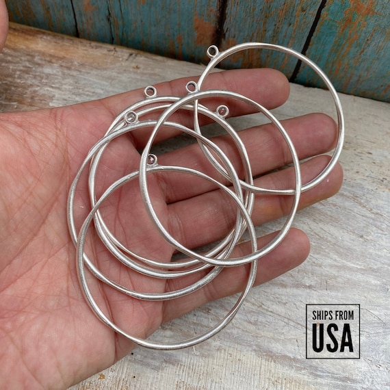 6 Pcs - Seaview Circles - Antique Silver Plated Hoop Earrings - Circle Earring Findings.8105