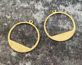 Raw Brass Circle Charms, Textured Earring Findings 3094