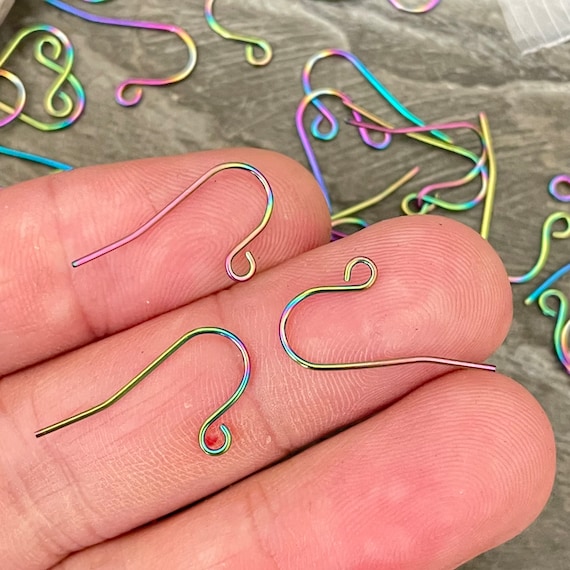 Rainbow Surgical Steel Earring Hooks- Circle Earring Wire - Steel Earring Horizontal Loops- Earring findings for jewelry making-5521