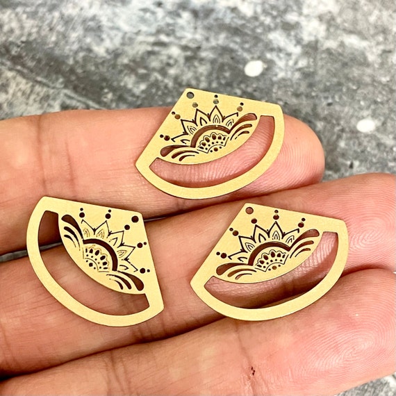 Raw Brass Diamond Flower Earring Connector - Brass Diamond Charms - Earrings Findings - Jewelry Making Supplies -3133