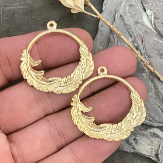 Gold Leaf Charms. Matte Gold Plated Earring Parts.Bohemian Brass Earring Findings. - 1110