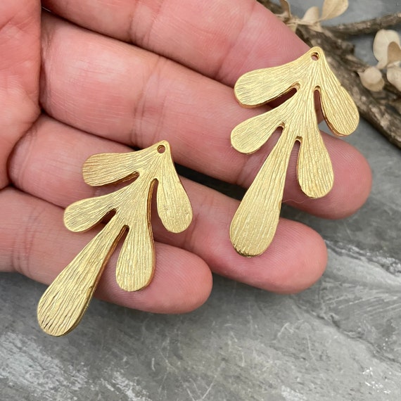 Gold Leaf Charms. Matte Gold Plated Earring Parts.Bohemian Brass Earring Findings. (45X25x1mm) - 1007