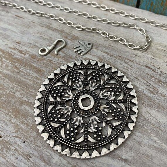 Antique Silver Plated Brass Bohemian Necklace Pendant - 7007