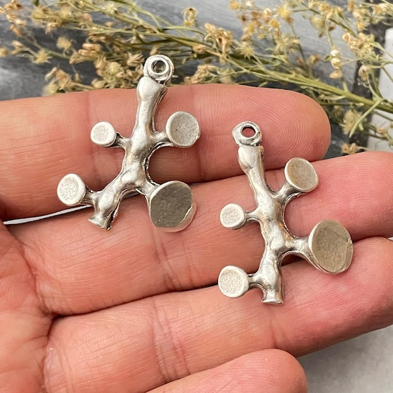Silver Plated Branch Earring Charms: Bohemian Jewelry Making (2 Pieces)