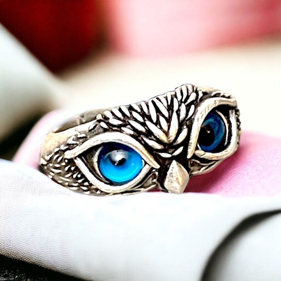 Silver Coated Owl Ring: Adjustable Boho Brass Jewelry