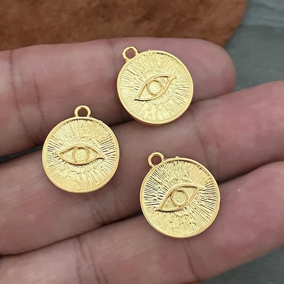 Matte Gold Evil Eye Charm: Brass Earring Findings (16x18mm)