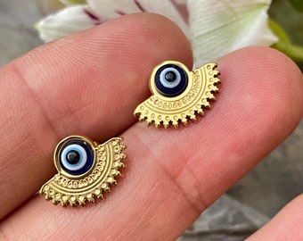 Mini Bohemian Stud Gold Earrings - Silver Evil Eye Boho Jewelry - 5654