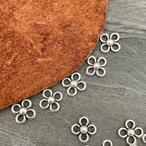 Boho Silver Flower Earring Charms: Tribal Jewelry Findings