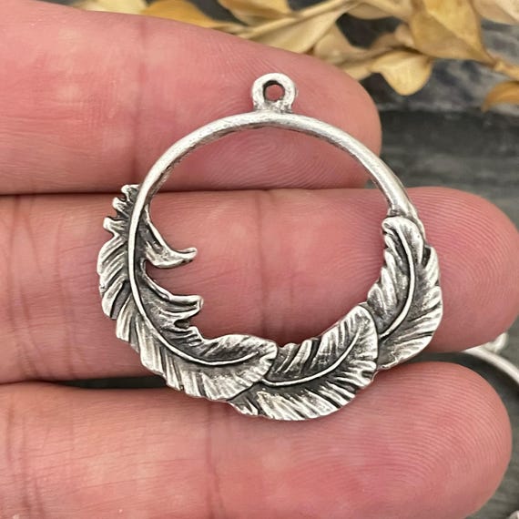 Antique Silver Plated Feather Earring Findings: Bohemian Charms (2 Pcs)