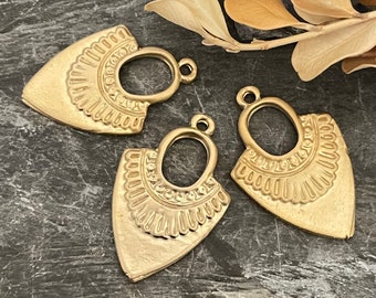 3 Pieces Gold Drop Charms. Matte Gold Plated Earring Parts.Bohemian Brass Earring Findings. - 1098