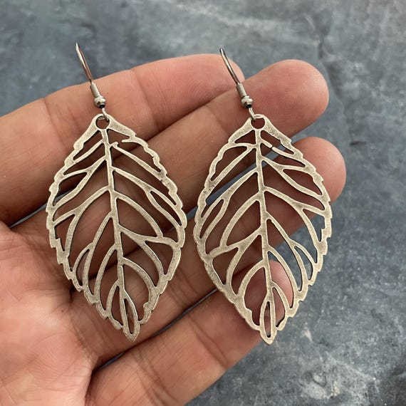 Boho Leaf Dangle Earrings: Geometric Bohemian Jewelry