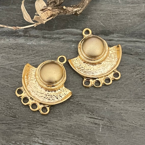 Gold Drop Earring findings. Matte Gold Plated Earring Parts.Bohemian Brass Earring Findings. (30 mm) - 1106