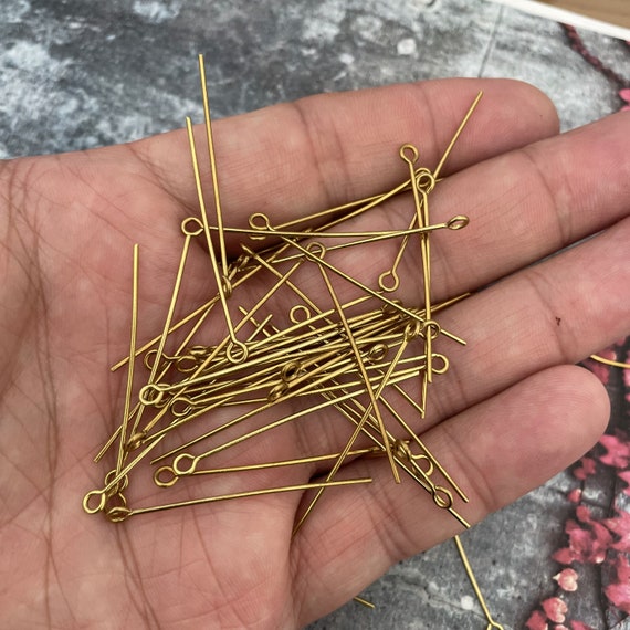 Brass Bead Pin - Raw Brass Eye Pins - 40 cm - Approx. 65 pieces.  Wholesale earring findings for jewelry making parts. -3031