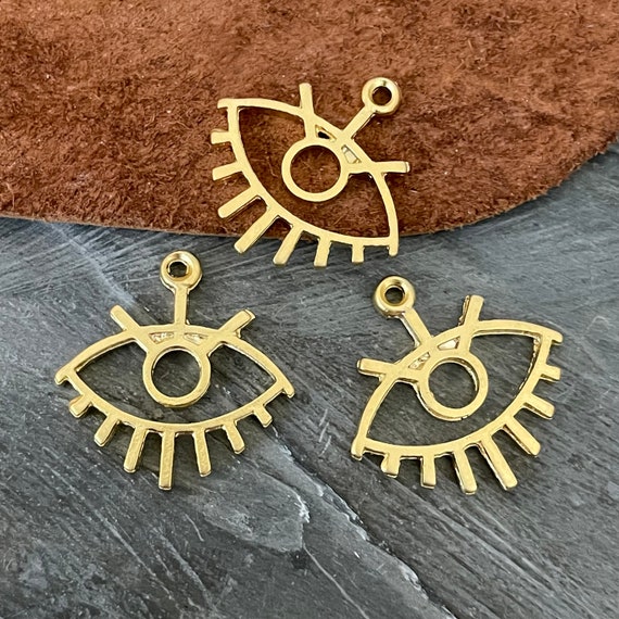 3 Pieces Oval Eye Charms. Brass Earring Findings. Matte Gold Plated Earring Parts. Ethnic Bohemian Charms for Jewelry Making.1020