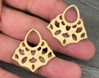 Matte Gold Plated Lotus Earring Charms: Bohemian Brass Findings - 1039