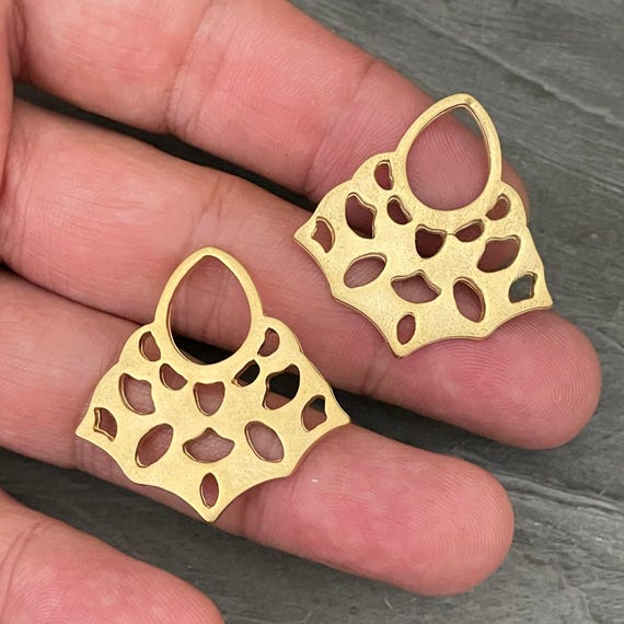 Matte Gold Plated Lotus Earring Charms: Bohemian Brass Findings - 1039