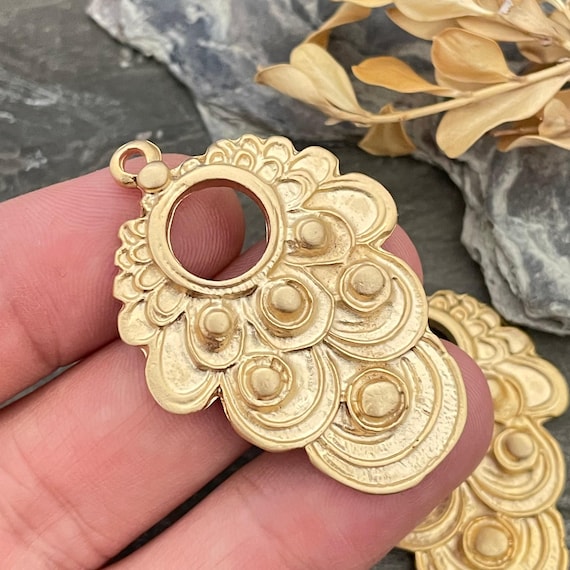 Matte Gold Leaf Charms: Bohemian Brass Earring Findings (49x34 mm)