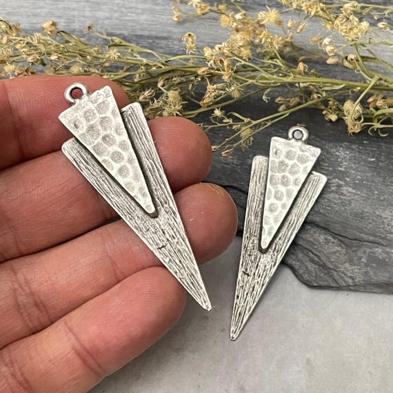 Silver Plated Bohemian Earring Charms: Jewelry Making Supply (2 Pieces) - 8114