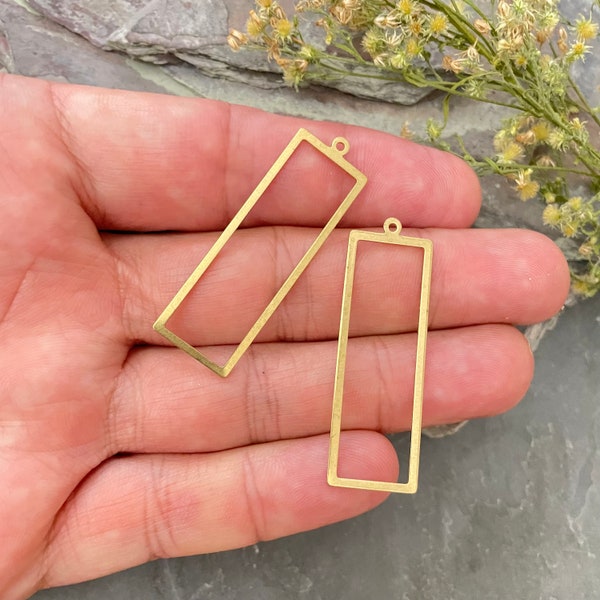 Brass Rectangle Charms - Raw Brass Rectangle Earrings and Pendant - Brass Rectangle Necklace - 45mmX15mm - 3063