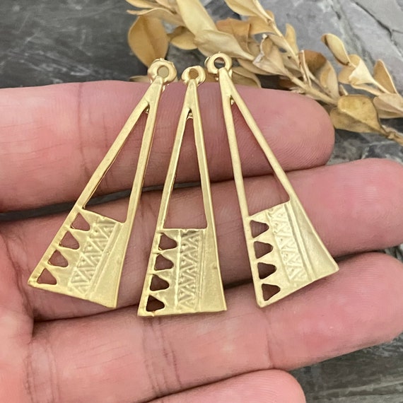 Gold Triangle Earring Findings. Matte Gold Plated Earring Parts.Bohemian - 1168