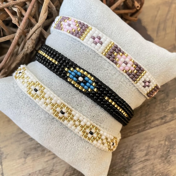 Miyuki Seed Bead Bracelet Set: Woven Evil Eye Bracelets - 5011