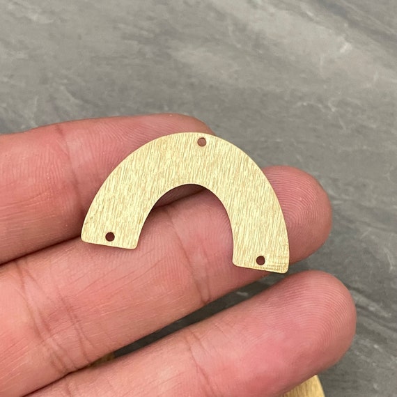 Brass Semi Circle Earring Connector - Raw Brass Half Moon Necklace Connector - Textured Brass 3 Hole U Connector - 3009