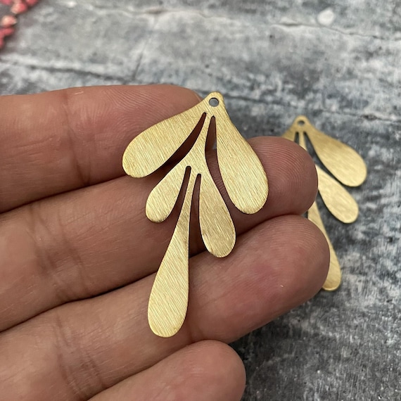 Raw Brass Leaf Charms: Textured Earring Findings (46x26mm) - 3070