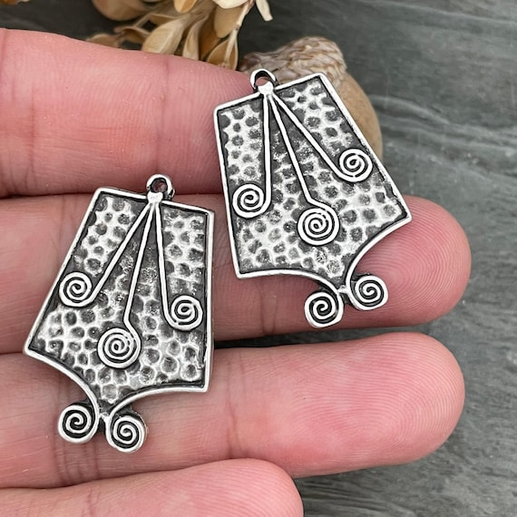 Boho Earring Charms - Silver Plated Brass Jewelry Supplies - 8151
