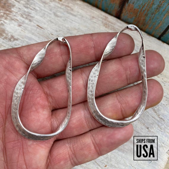 Ethnic Silver Plated Earring Findings: Twisted Pewter Jewelry Parts