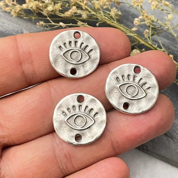 Silver Plated Eye Earring Charms: Bohemian Jewelry Findings (3 Pieces)