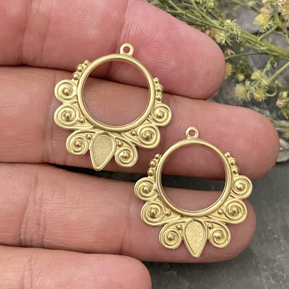 Brass Earring Findings: Raw Gold Tone Connectors - Jewelry Supply - 3099